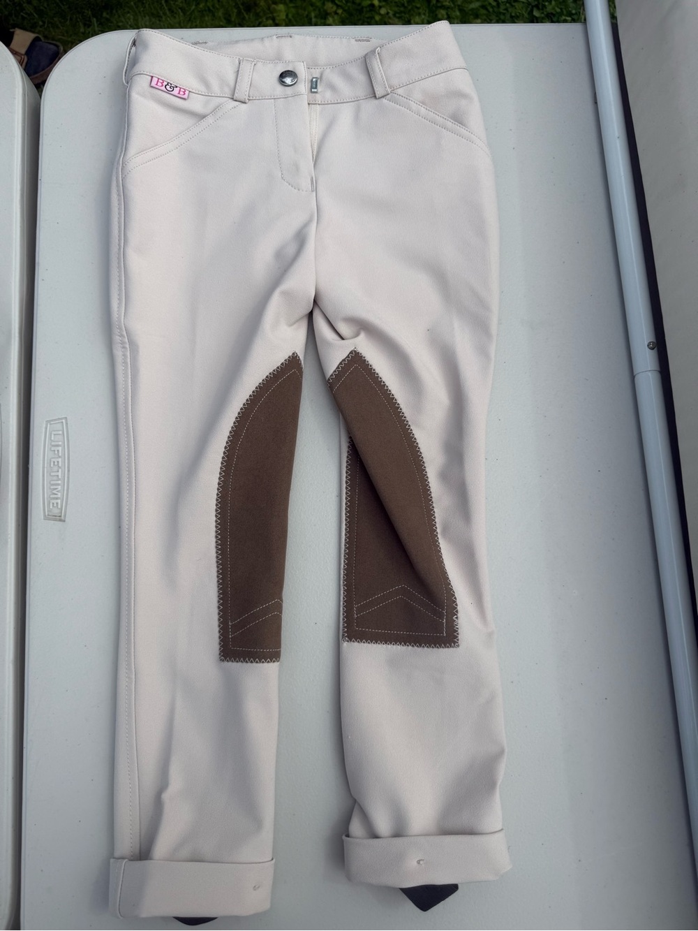 Kids Cream Riding Breeches with Brown Knee Patches - Belle & Bow